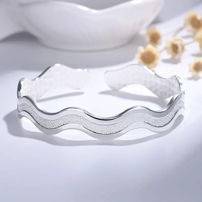 Japanese Korean Silver Ripple Frosted Women's Bracelet - Image 3