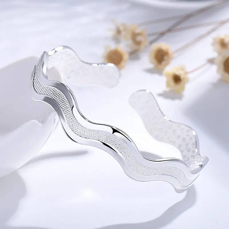Japanese Korean Silver Ripple Frosted Women's Bracelet - Image 4