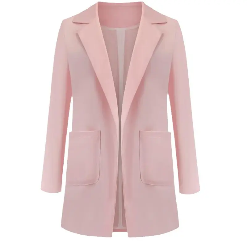 Women Long Sleeve Solid Color Pocket Cardigan Small Suit Jacket - Image 24