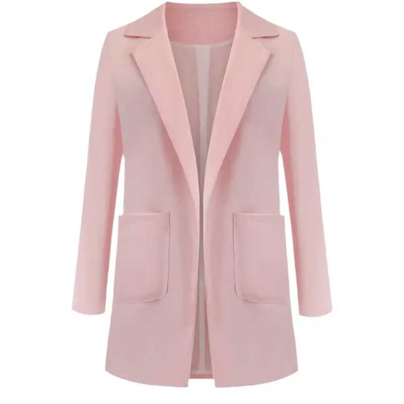 Women Long Sleeve Solid Color Pocket Cardigan Small Suit Jacket