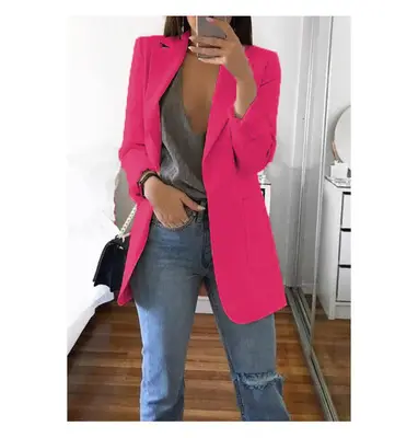 Women Long Sleeve Solid Color Pocket Cardigan Small Suit Jacket - Image 12