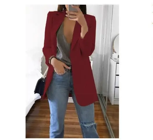 Women Long Sleeve Solid Color Pocket Cardigan Small Suit Jacket - Image 17