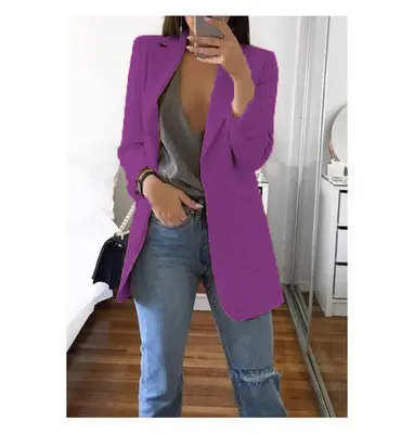 Women Long Sleeve Solid Color Pocket Cardigan Small Suit Jacket - Image 6