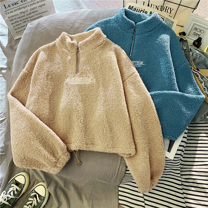 Women Velvet Padded Lambskin Coat Beige Winter Warm — feature 17