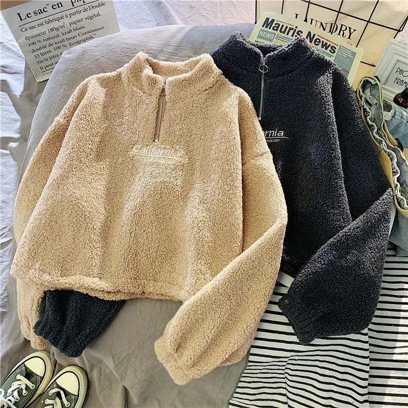Women Velvet Padded Lambskin Coat Beige Winter Warm — feature 19