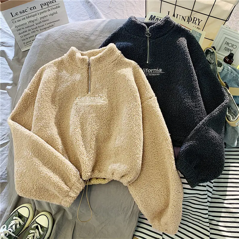 Women Velvet Padded Lambskin Coat Beige Winter Warm — feature 4