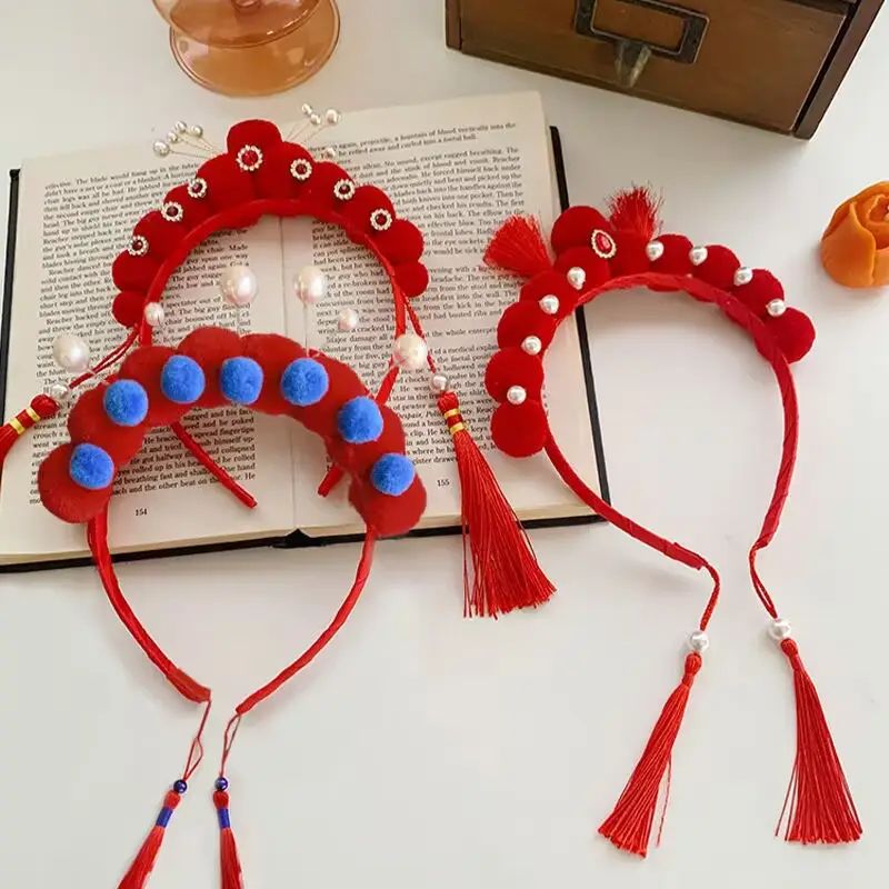 Chinese Hanfu Headband Red Spring Festival New Year Tassel