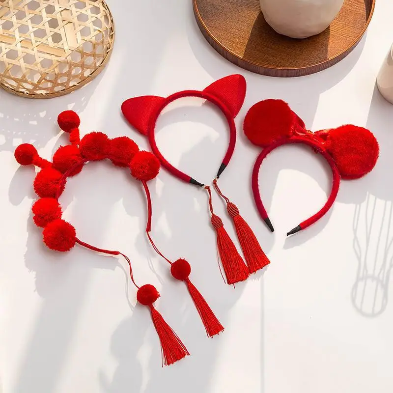 Chinese Hanfu Headband Red Spring Festival New Year Tassel