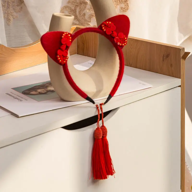 Chinese Hanfu Headband Red Spring Festival New Year Tassel