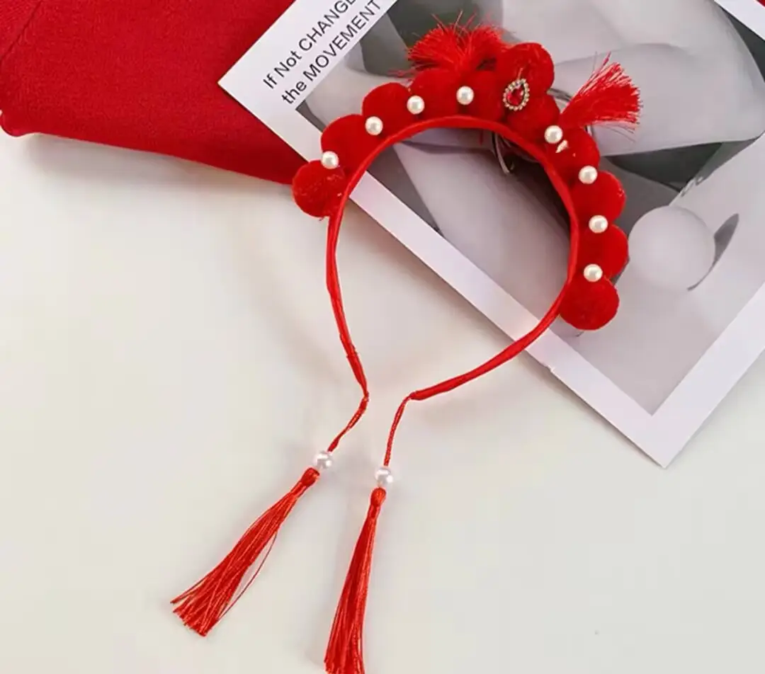 Chinese Hanfu Headband Red Spring Festival New Year Tassel