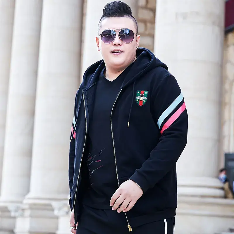Plus Size Men Hooded Sweatshirt Black Red White - Image 2