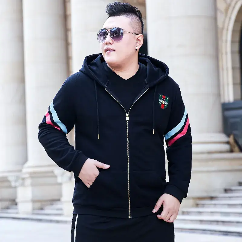Plus Size Men Hooded Sweatshirt Black Red White - Image 3