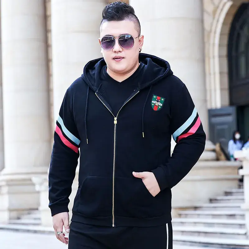 Plus Size Men Hooded Sweatshirt Black Red White - Image 4