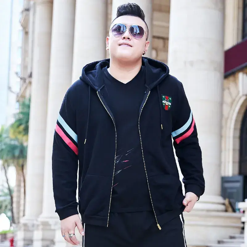 Plus Size Men Hooded Sweatshirt Black Red White - Image 6