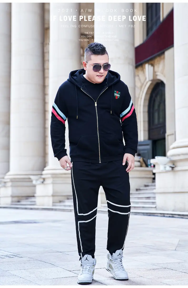 Plus Size Men Hooded Sweatshirt Black Red White — feature 3