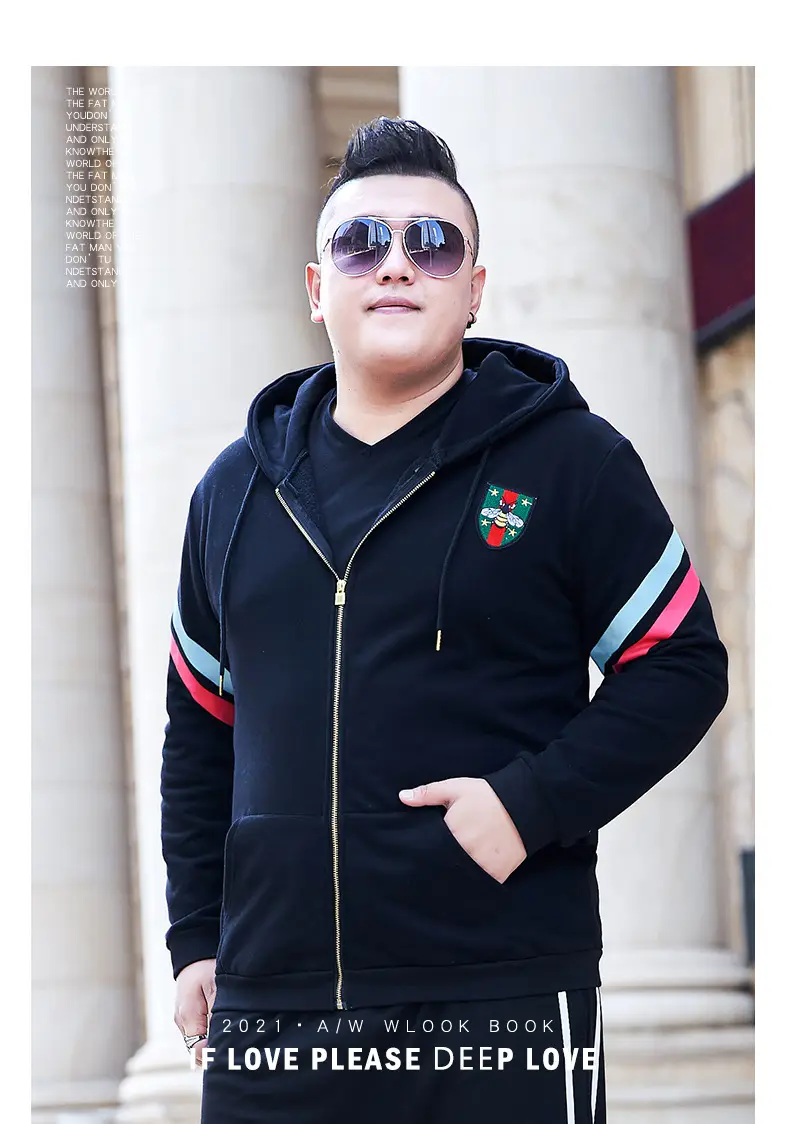 Plus Size Men Hooded Sweatshirt Black Red White — feature 5