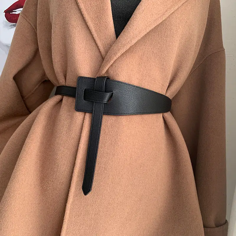 Women's Tan Belted Coat with Slim Waist