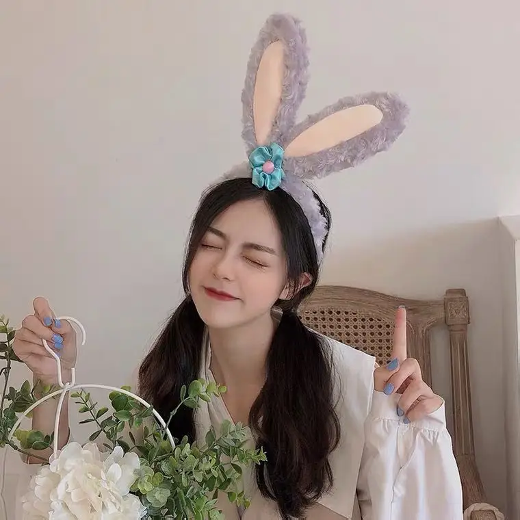 Plush Bunny Headband with Star Dew Flower - Image 3
