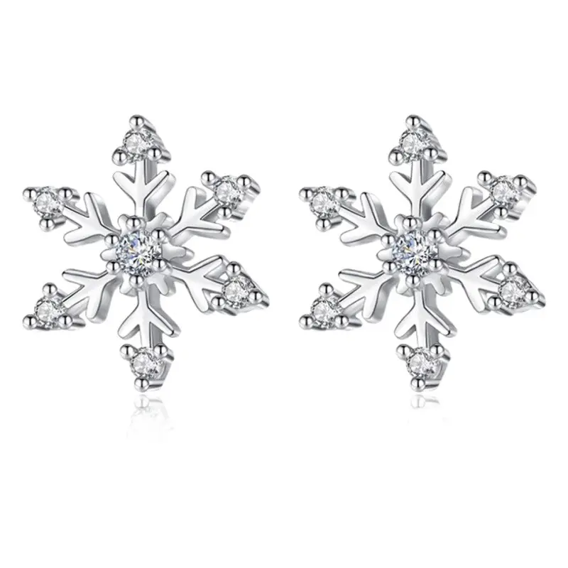 Xigu Silver Flower Earrings with Diamond Embellishment