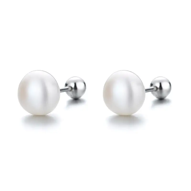 Women S925 Sterling Silver Pearl Screw Buckle Earrings - Image 5