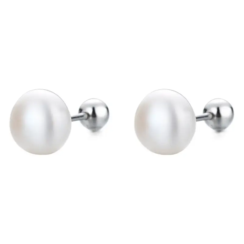 Women S925 Sterling Silver Pearl Screw Buckle Earrings
