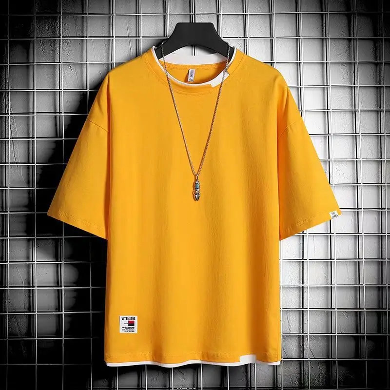 Men Black T-Shirt Hong Kong Style Loose Cool Round Neck - Image 9