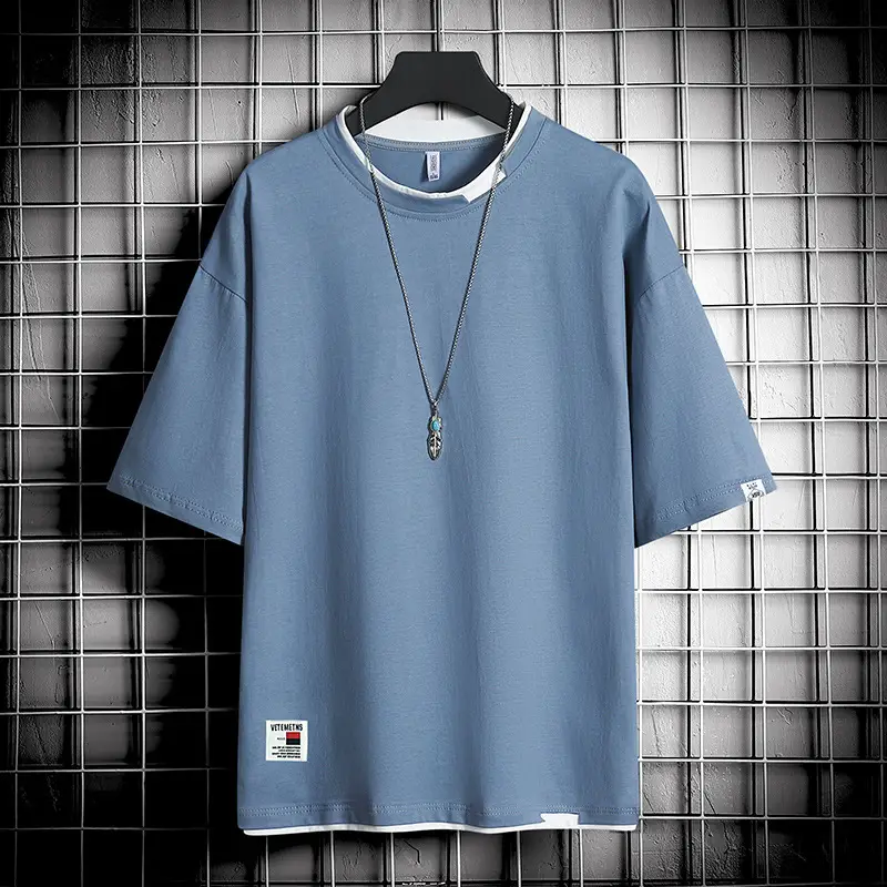 Men Black T-Shirt Hong Kong Style Loose Cool Round Neck - Image 4