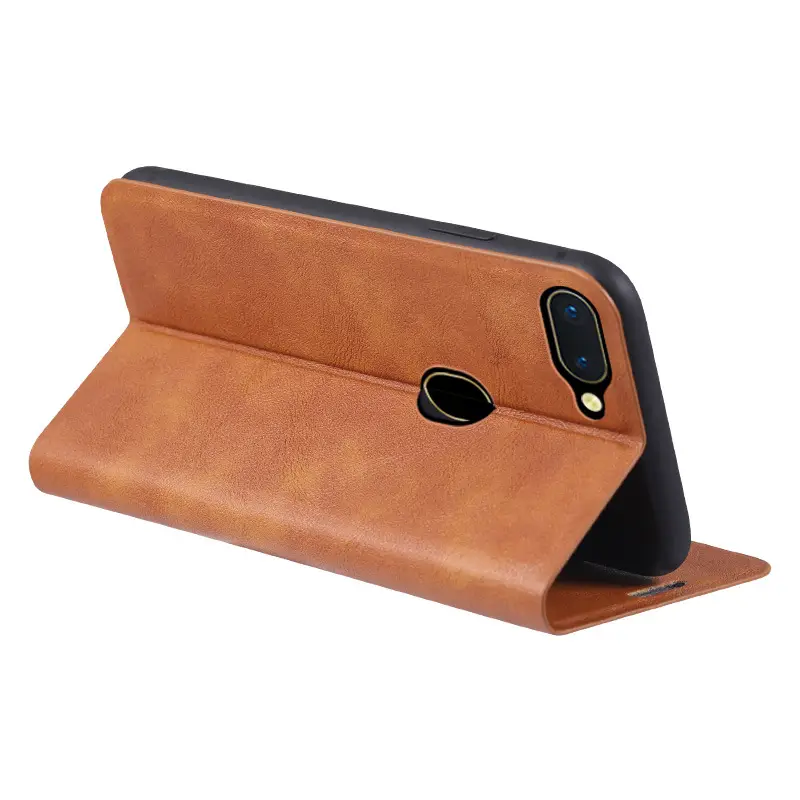 OPPO R15 Leather Flip Case Antique Brown Anti-Fall - Image 13