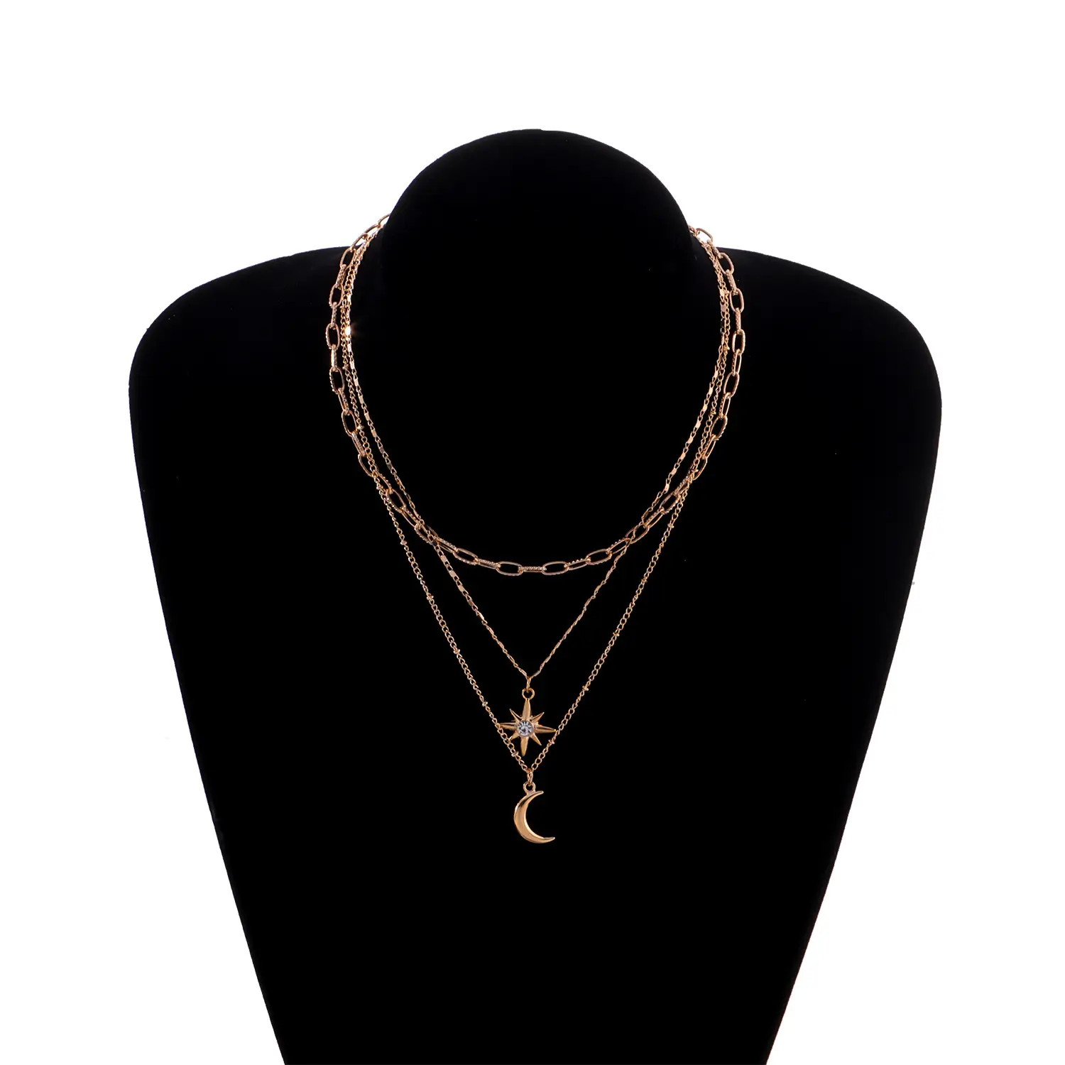 Silver Moon Crescent Multi Layered Necklace for Women