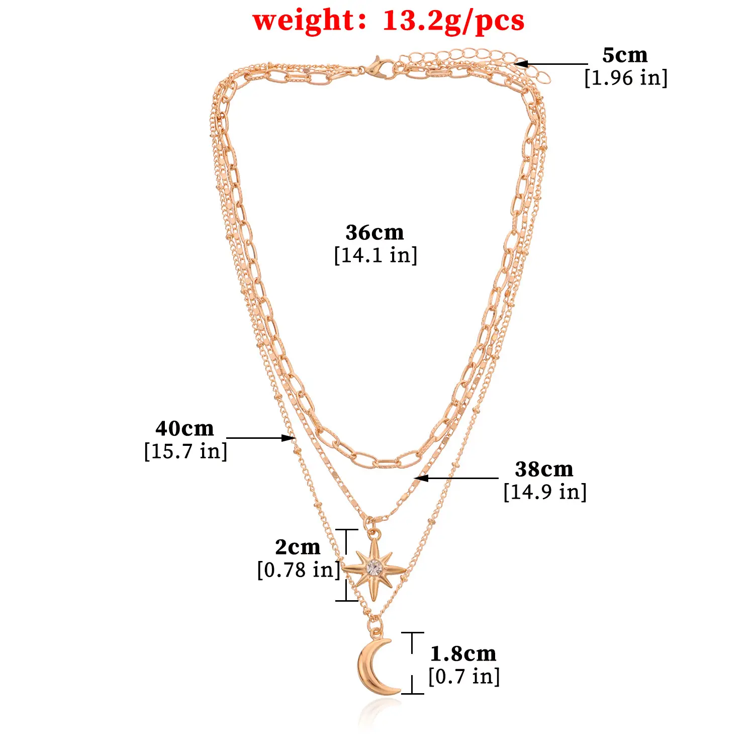 Silver Moon Crescent Multi Layered Necklace for Women