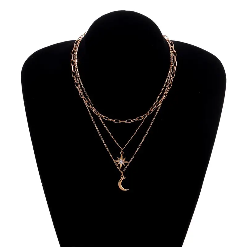 Silver Moon Crescent Multi Layered Necklace for Women