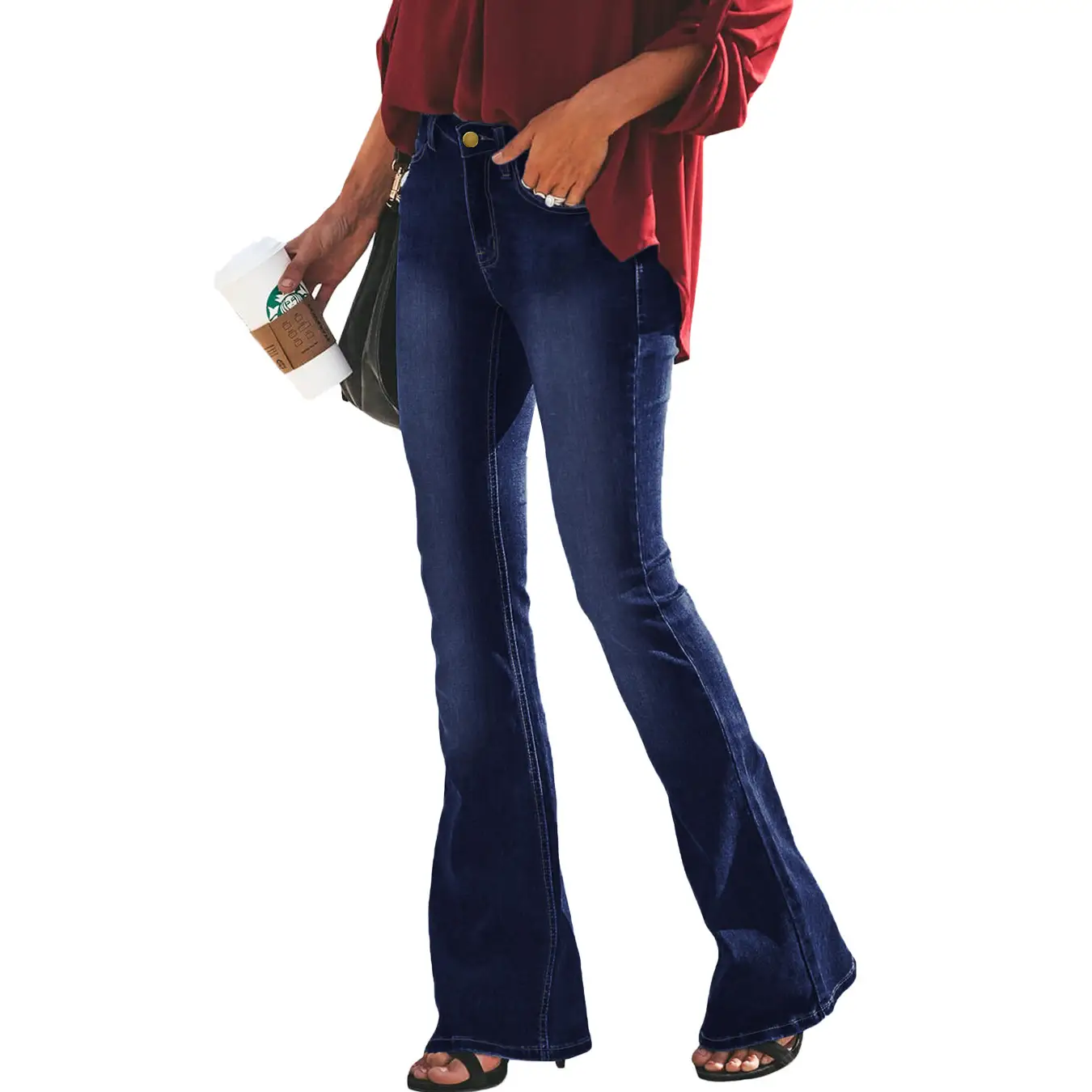 Black Flare Jeans High Waist Slim Fit Women - Image 2