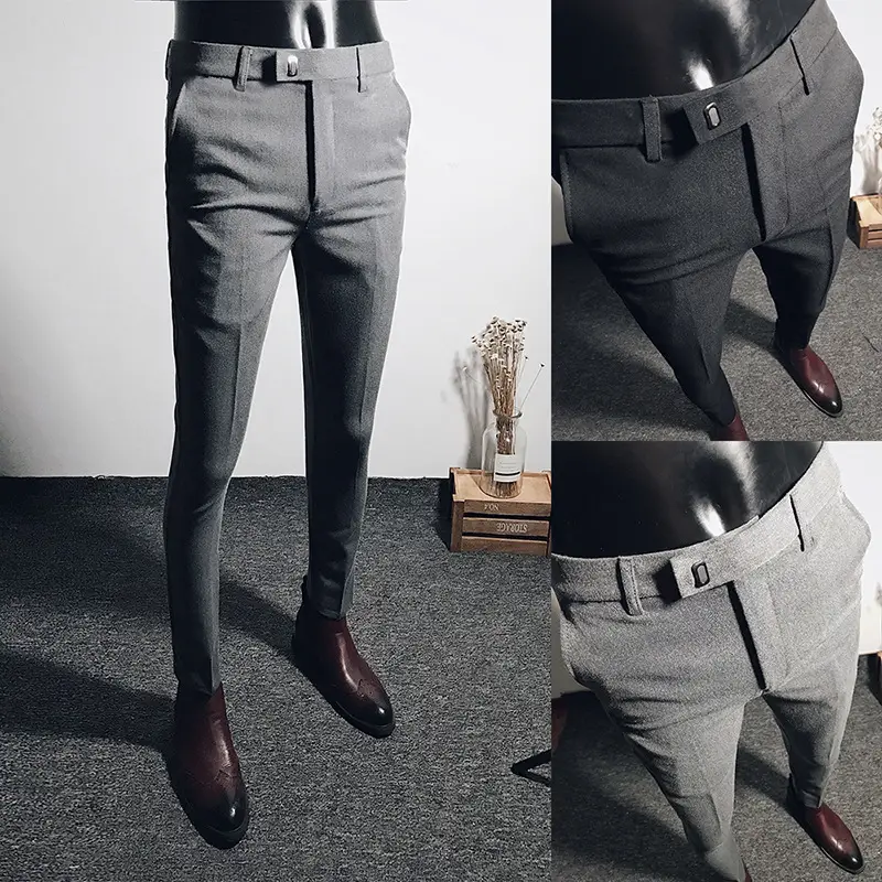 Men Korean Slim Fit Black Leg Pants Summer Business Wear - Image 5