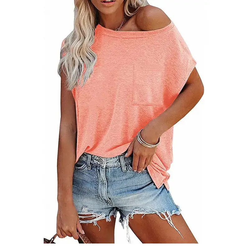 2022 Women's Off-Shoulder Rayon T-Shirt Grey - Image 2