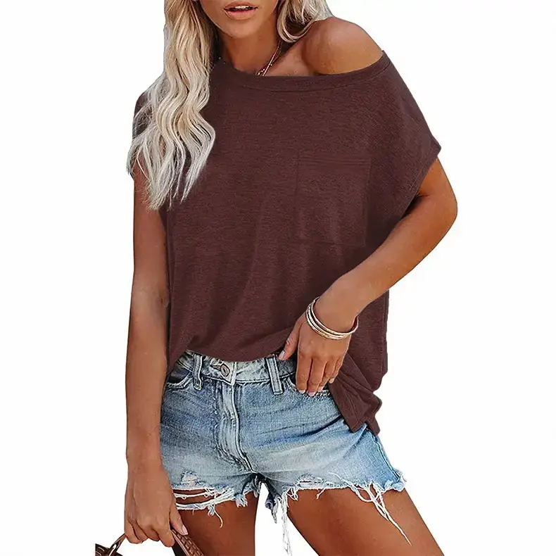 2022 Women's Off-Shoulder Rayon T-Shirt Grey - Image 4