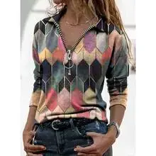 2024 Spring Printed Long Sleeve V-Neck T-Shirt for Women — feature 29
