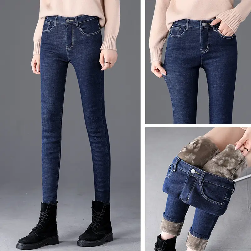 Women's Gray Velvet Fleece Lined Skinny Jeans Winter 2020 - Image 28