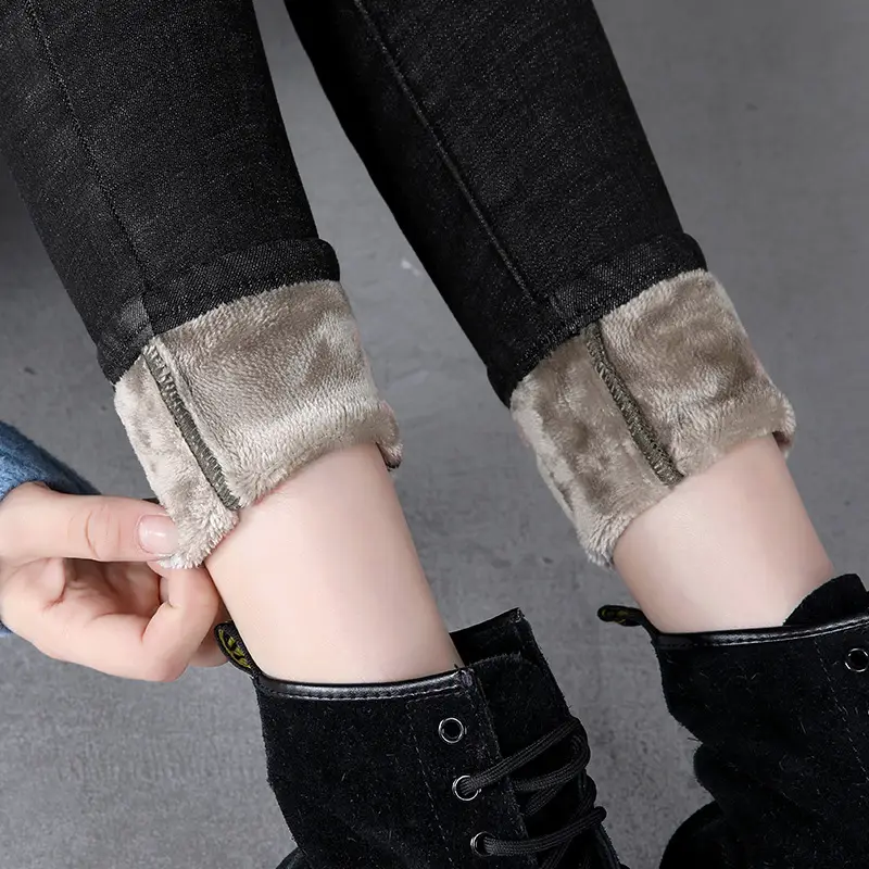 Women's Gray Velvet Fleece Lined Skinny Jeans Winter 2020 - Image 29