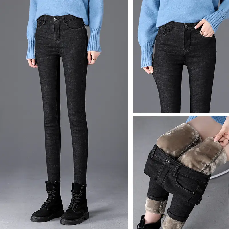 Women's Gray Velvet Fleece Lined Skinny Jeans Winter 2020 - Image 30
