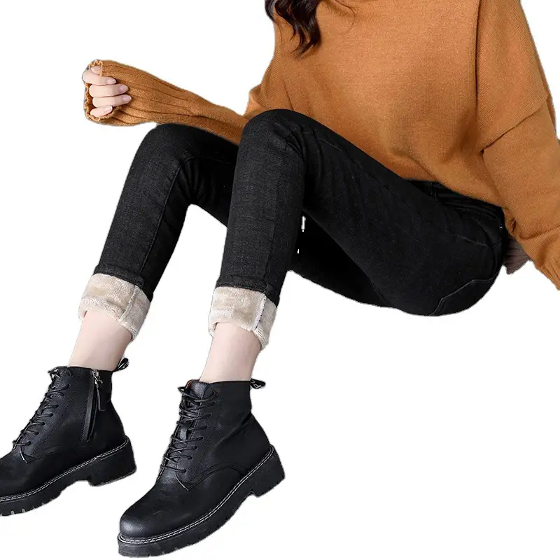 Women's Gray Velvet Fleece Lined Skinny Jeans Winter 2020 - Image 31