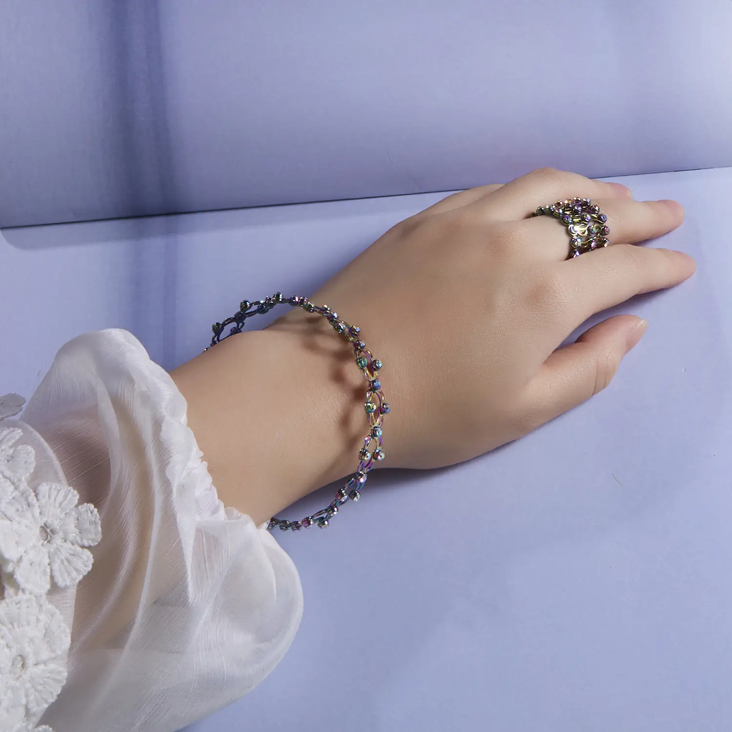 Gold Plated Telescopic Bracelet & Ring Set for Women - Image 13