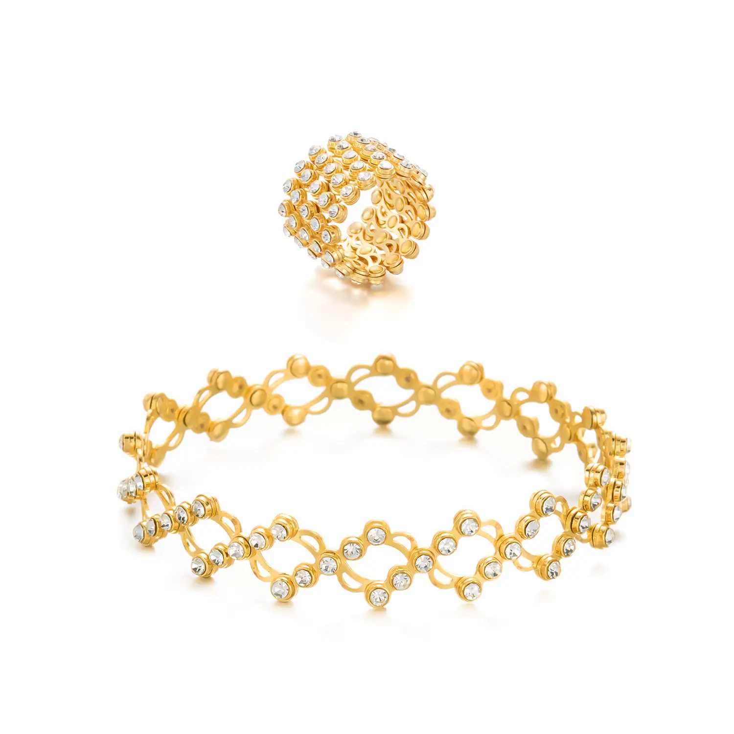 Gold Plated Telescopic Bracelet & Ring Set for Women - Image 8