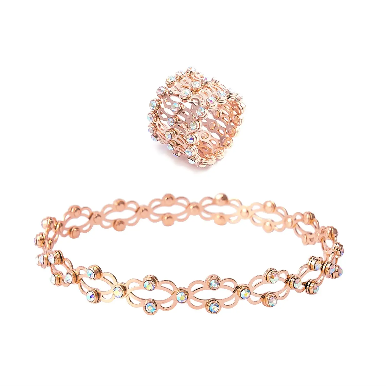 Gold Plated Telescopic Bracelet & Ring Set for Women - Image 6
