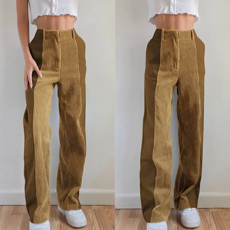 Women's Black Corduroy Slim Fit High Waist Trousers - Image 2