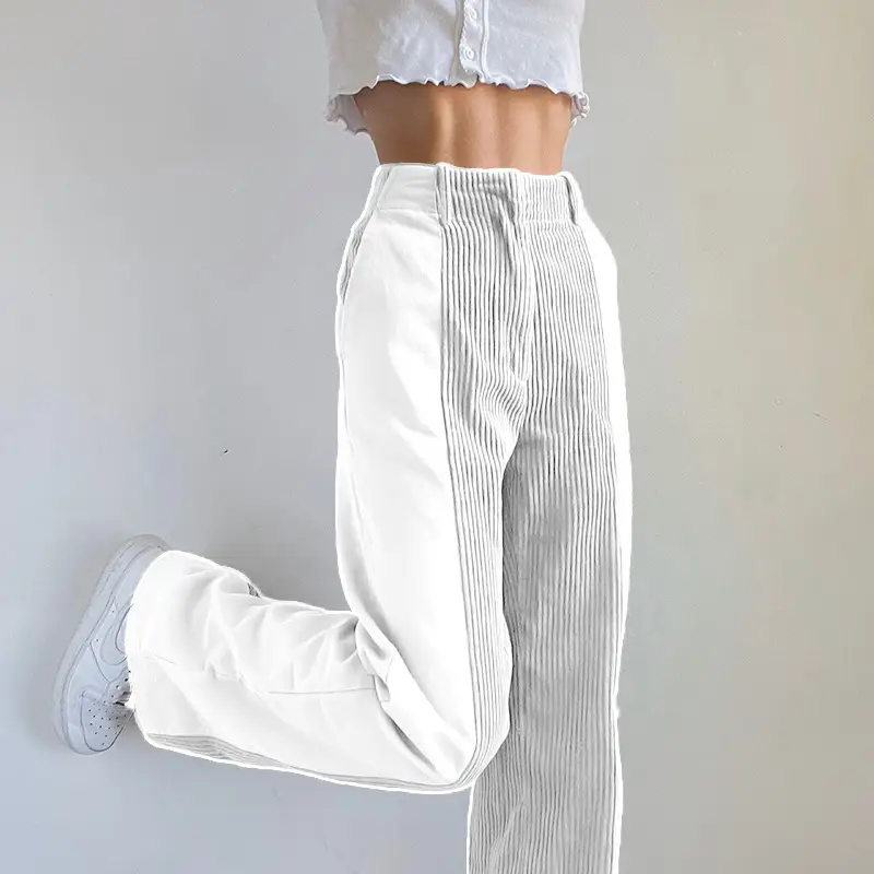Women's Black Corduroy Slim Fit High Waist Trousers - Image 3