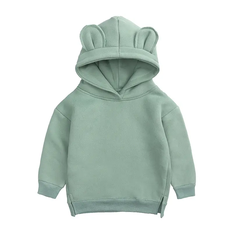 Kids Hooded Fleece Sweatshirt Mint Green Bear Ears - Image 4
