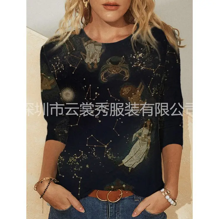 2020 Printed Cat Eye Long Sleeve T-Shirt Women - Image 5