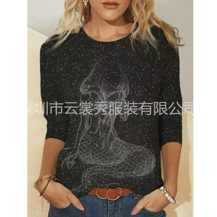 2020 Printed Cat Eye Long Sleeve T-Shirt Women - Image 4