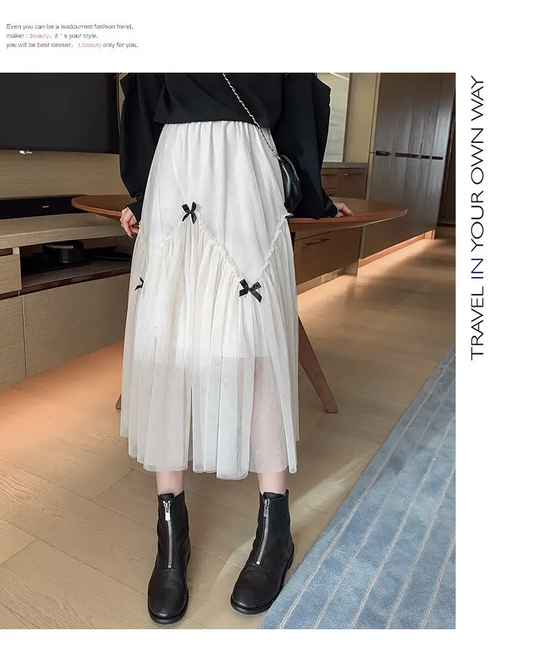 Early Spring Mesh Skirt High Waist Bow Stitching - Image 4