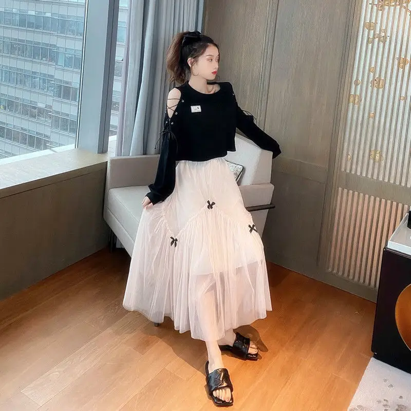 Early Spring Mesh Skirt High Waist Bow Stitching - Image 5